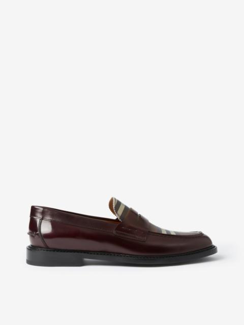 Check Panel Leather Penny Loafers