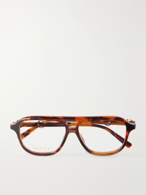 GUCCI Horsebit-Detailed Aviator-Style Recycled-Acetate Glasses Brown