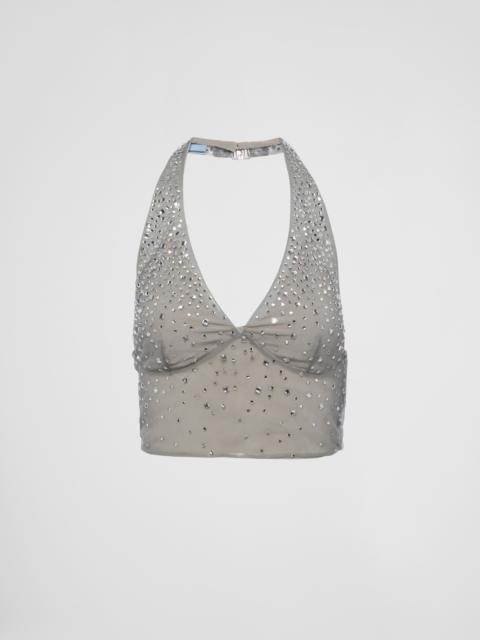 Prada Crystal-studded tulle top