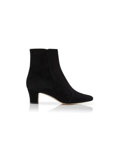 Manolo Blahnik Black Suede Round Toe Ankle Boots