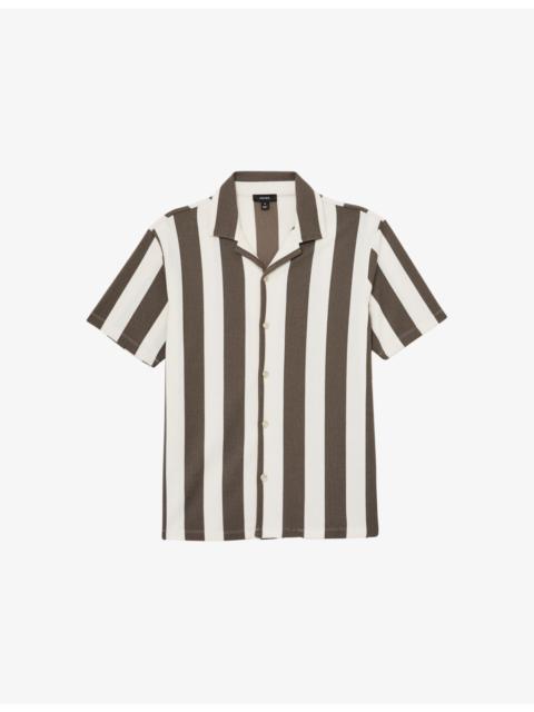REISS Dexter Cuban-Collar Block-Stripe Stretch-Woven Shirt