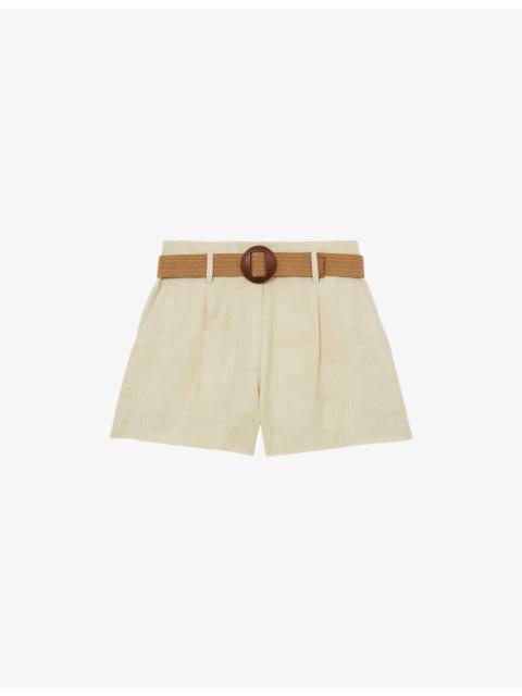 REISS Matilda Belted-Waist Linen-Blend Shorts