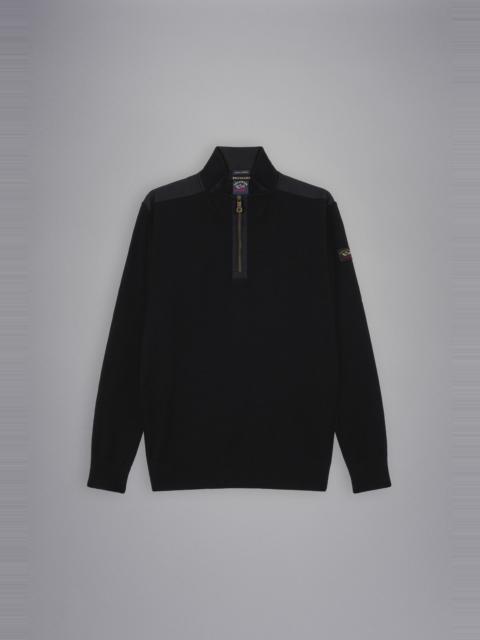 Paul & Shark BRETAGNE WOOL HALF ZIP SWEATER WITH ICONIC BADGE