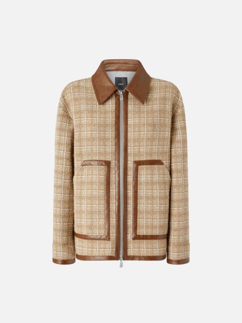PINKO TWEED BLOUSON JACKET WITH FAUX LEATHER DETAILS AND ZIP
