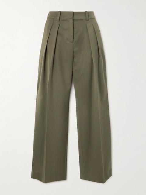 The Frankie Shop Daytona pleated grain de poudre wide-leg pants Army green