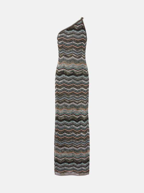 Missoni Zigzag one-shoulder lamé maxi dress