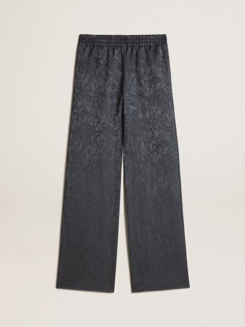 Jacquard pants with all-over toile de jouy pattern