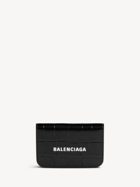 BALENCIAGA Cash Mini Wallet Crocodile Embossed in Black/white