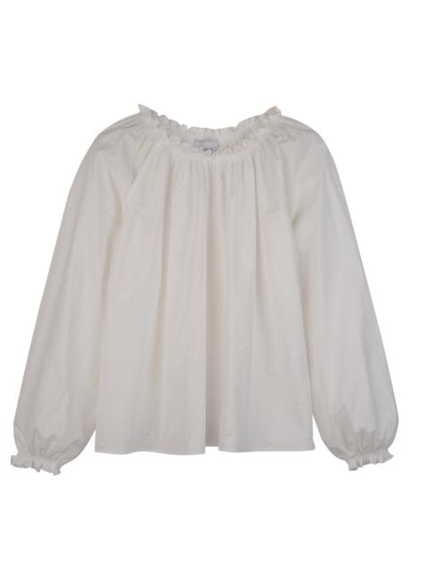 Longchamp Blouse White - Poplin embroidered