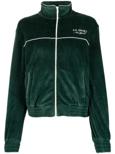 Sporty & Rich logo-print velvet track jacket
