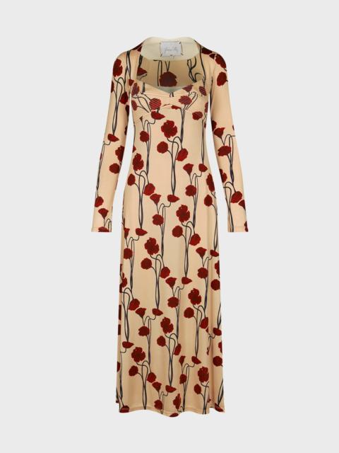 Johanna Ortiz Scarlet Letter Long-Sleeve Bustier Maxi Dress