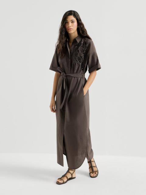 Brunello Cucinelli Techno cotton poplin dress with dazzling seabed embroidery