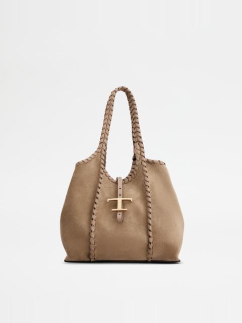 Tod's T TIMELESS SHOPPING BAG IN SUEDE SMALL - BEIGE