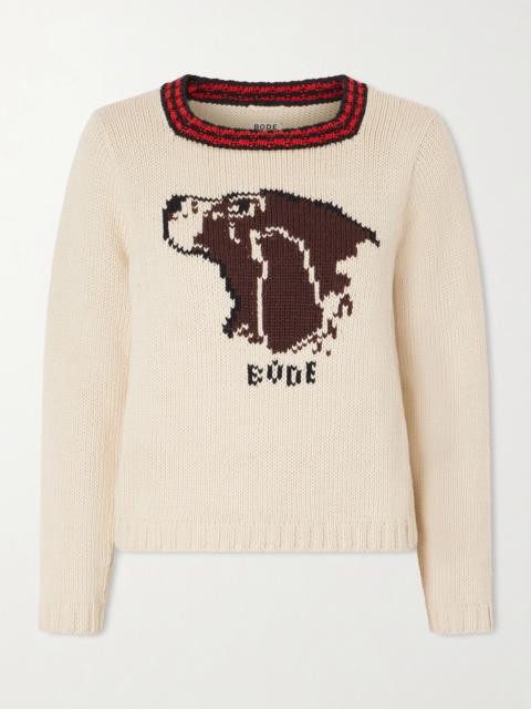 BODE Spaniel Intarsia Pima Cotton And Merino Wool-blend Sweater