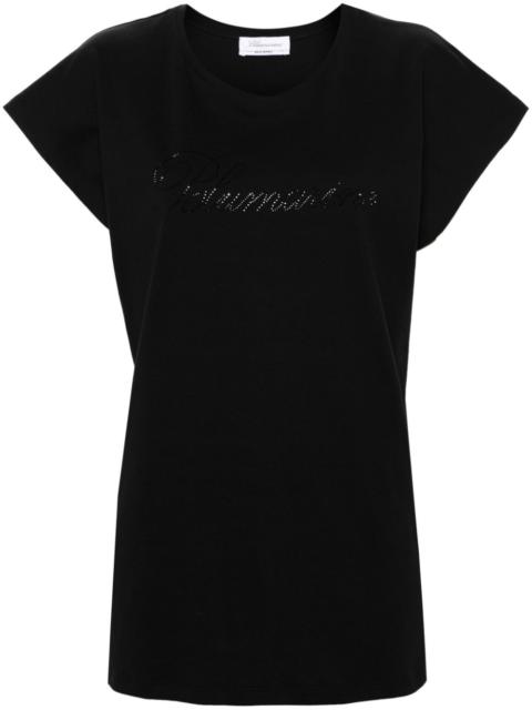 rhinestone-logo cotton T-shirt