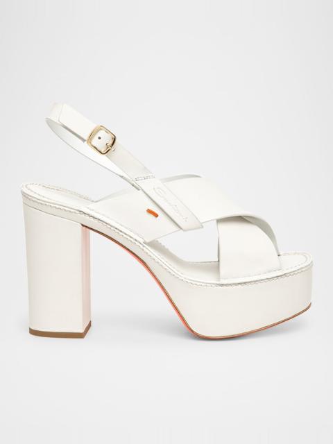 Santoni Tropez Leather Crisscross Platform Sandals