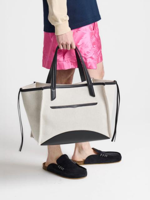 JW Anderson LOAFER CABAS BAG IN NATURAL CANVAS & BLACK LEATHER