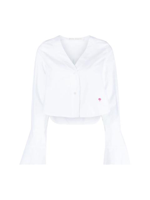 flute-sleeves cropped cotton shirt