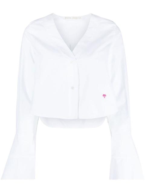 flute-sleeves cropped cotton shirt