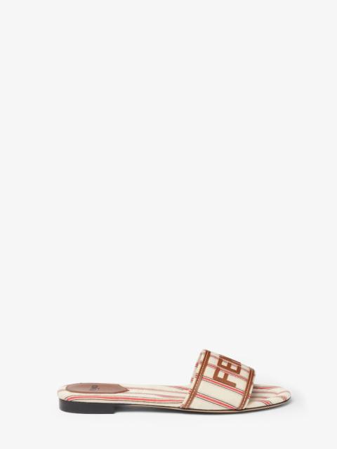 FENDI Fendi Sunshine Red and beige striped FF canvas slides