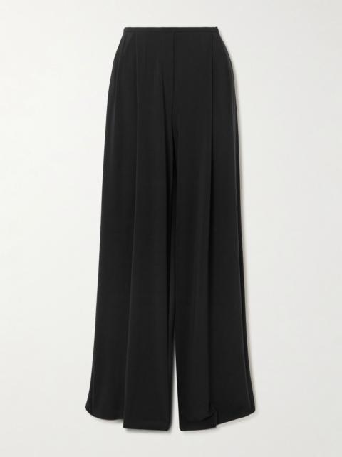 NORMA KAMALI Pleated stretch-jersey wide-leg pants Black