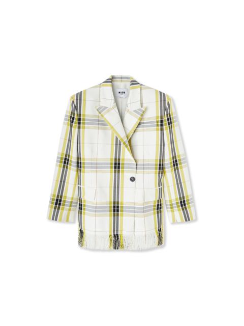 Asymmetrically buttoned jacket in tecno canvas check