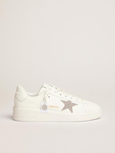 Golden Goose Purestar sneakers in white leather with silver-colored crystal star