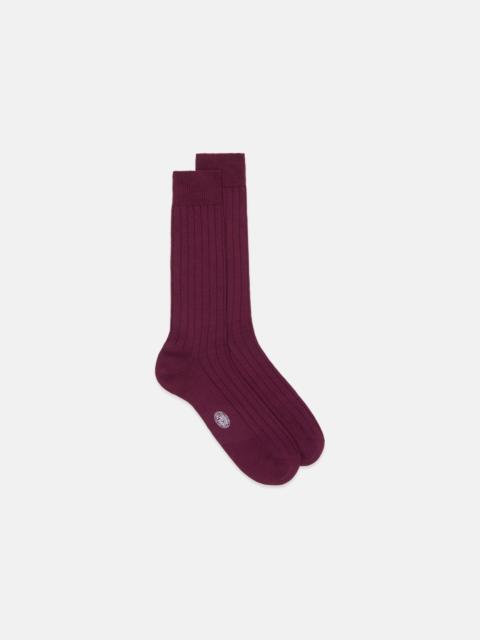 J. PRESS MADE-IN-ITALY SOLID BURGUNDY MID-CALF RIBBED WOOL SOCKS