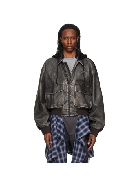 We11done Black Hybrid Hooded Faux-Leather Track Jacket