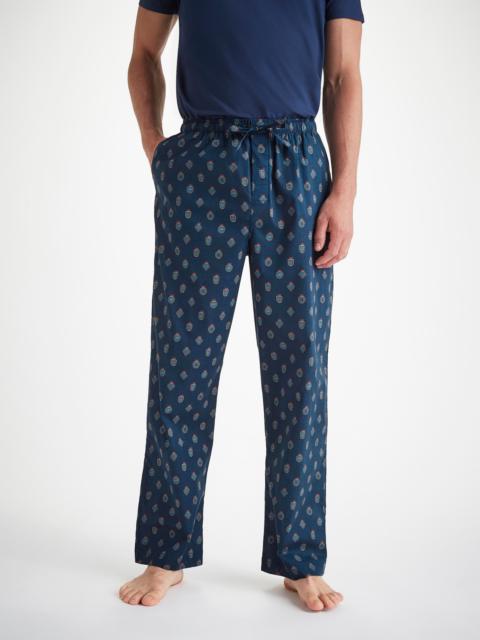 Derek Rose Men's Lounge Pants Cotton Batiste Navy Badge Print