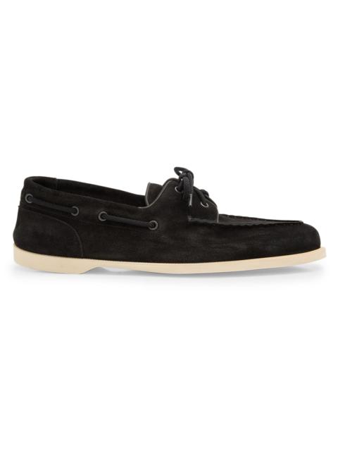 John Lobb Men's Foil Suede Boat Shoes - Black