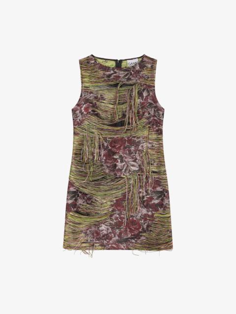 GANNI TAPESTRY FRINGED MINI DRESS