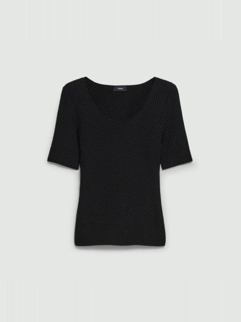 Theory Scoop Neck Top in Textured Cotton-Blend