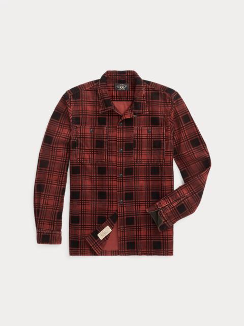 Plaid-Print Corduroy Camp Shirt