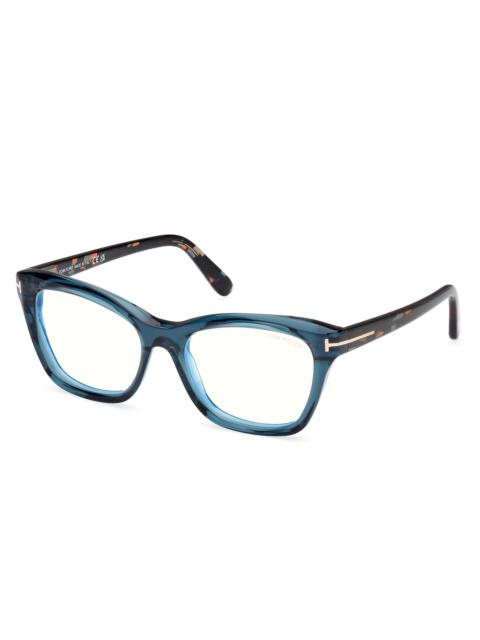 TOM FORD Women's 53MM Rectangular Eyeglasses - Transparent Aqua Blue Havana