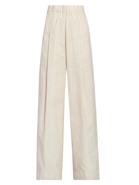 Dries Van Noten Women's Pila Pleated Cotton-Blend Wide-Leg Pants - Ecru