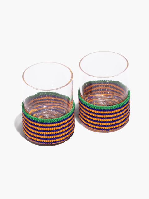 STAUD STAUD BEADED WHISKEY GLASSES BLUE STRIPE