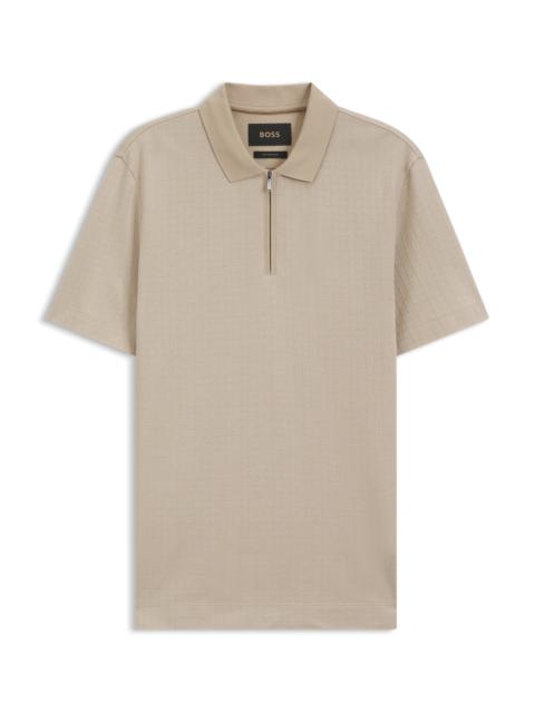 BOSS ZIPPER-NECK POLO SHIRT IN A COTTON-SILK BLEND