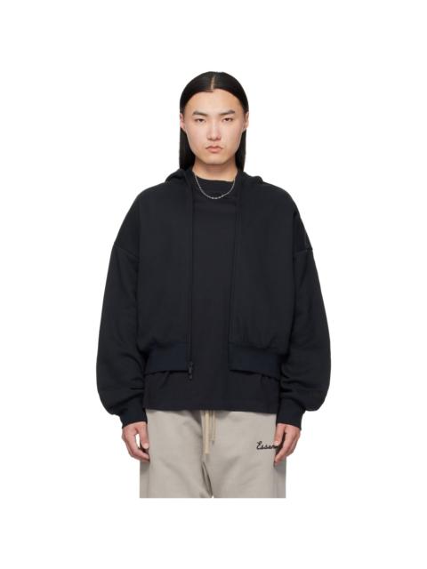 ESSENTIALS Black Classic Zip-Up Hoodie