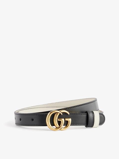 Reversible leather belt with Double G buckle