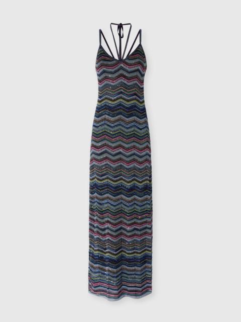 Missoni Long chevron knit dress with braided straps
