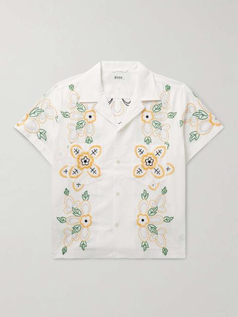 Buttercup Camp-Collar Embroidered Cotton-Voile Shirt