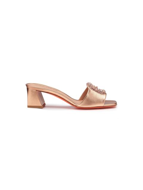 Santoni Women's pink laminated leather mid-heel sandal