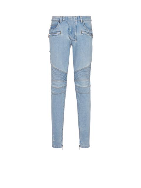 Balmain Light blue denim biker jeans