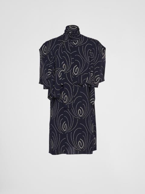 Prada Printed sablé mini-dress with scarf collar