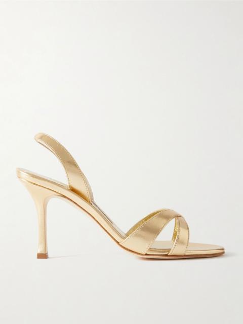 Manolo Blahnik Callasli 90 metallic leather slingback sandals Gold