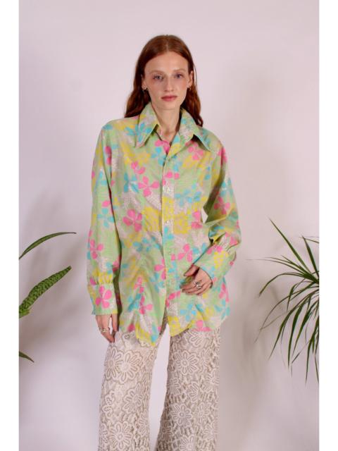 FREE PEOPLE 1970's Dino Ponti Floral Button Front Blouse Selected By Wolf And Moon Vintage