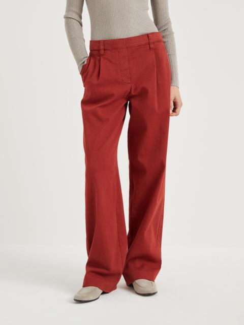 Brunello Cucinelli Stretch dyed denim loose straight trousers with monili