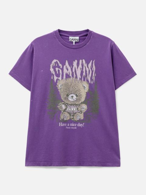 GANNI T-SHIRT WITH FOREST TEDDY