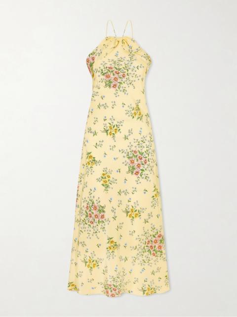 RODARTE Floral-print Bow-detailed Halterneck Silk-crepe Midi Dress